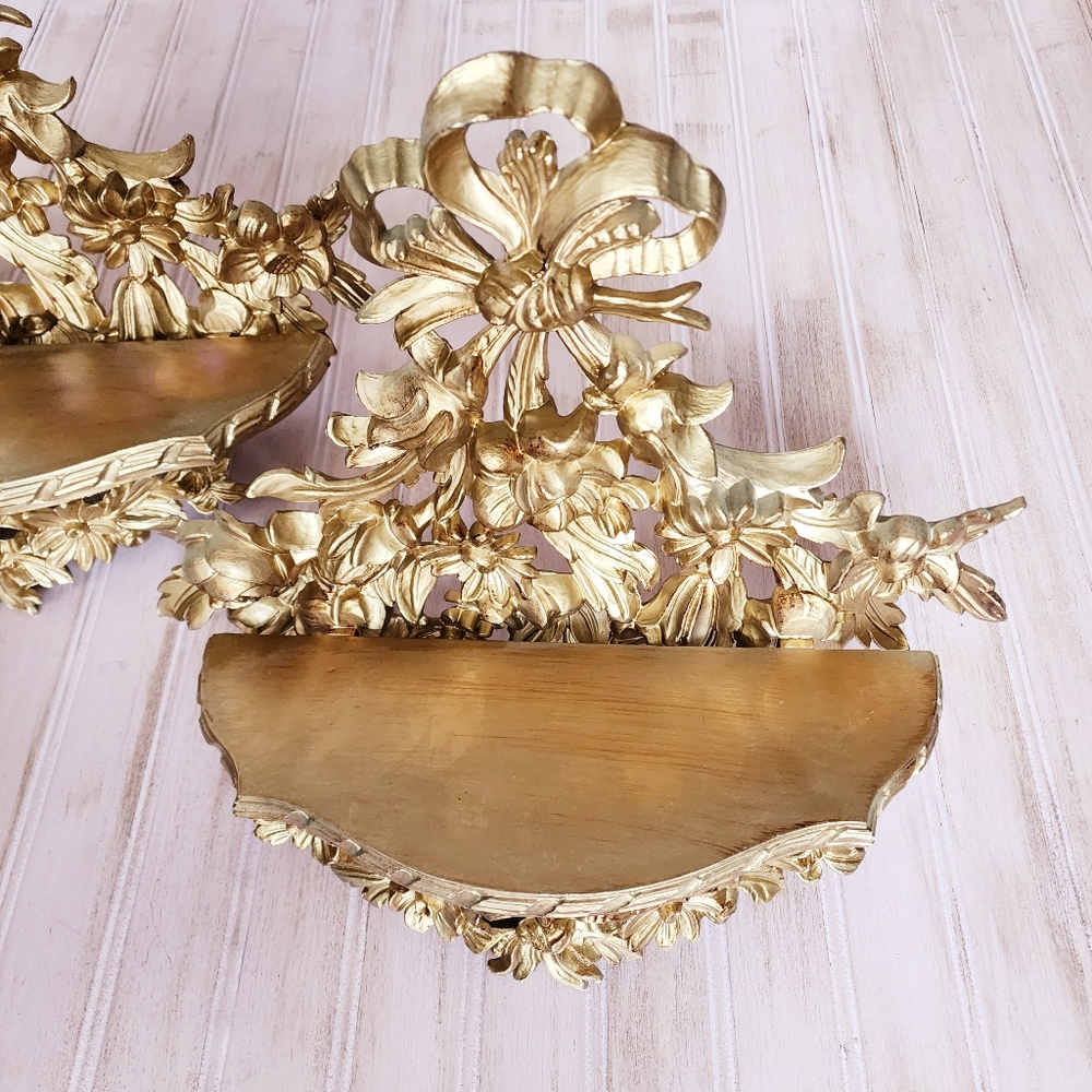 Hollywood Regency Gilt Shelves